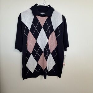 Vintage Alfred Dunner Navy,  White & Light Pink Argyle Sweater